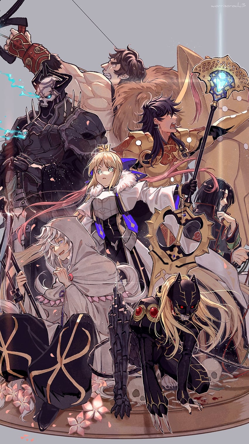 artoria pendragon, artoria caster, merlin, king hassan, tezcatlipoca, and 3 more (fate and 1 more) drawn by worrisorochi