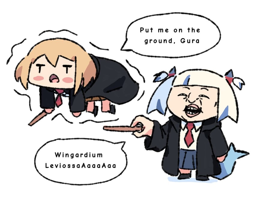 gawr gura, watson amelia, smol ame, and smol gura (hololive and 3 more) drawn by wersman