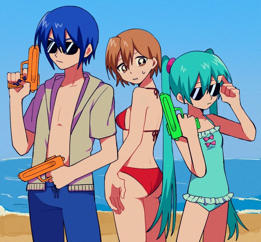 hatsune miku, kaito, and meiko (vocaloid) drawn by neko_chenna