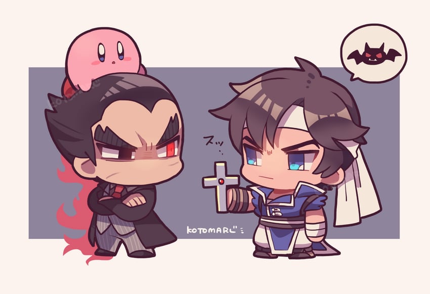 kirby, mishima kazuya, and richter belmont (kirby and 3 more) drawn by kotorai