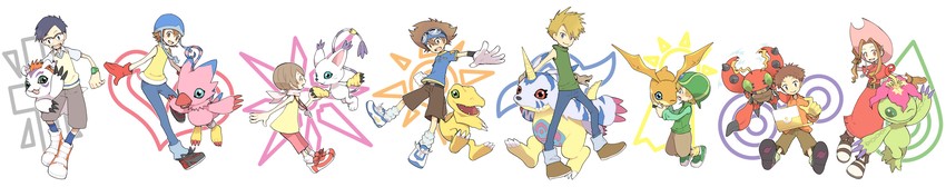 yagami hikari, yagami taichi, tailmon, agumon, tachikawa mimi, and 11 more (digimon and 1 more) drawn by niimura_(csnel)