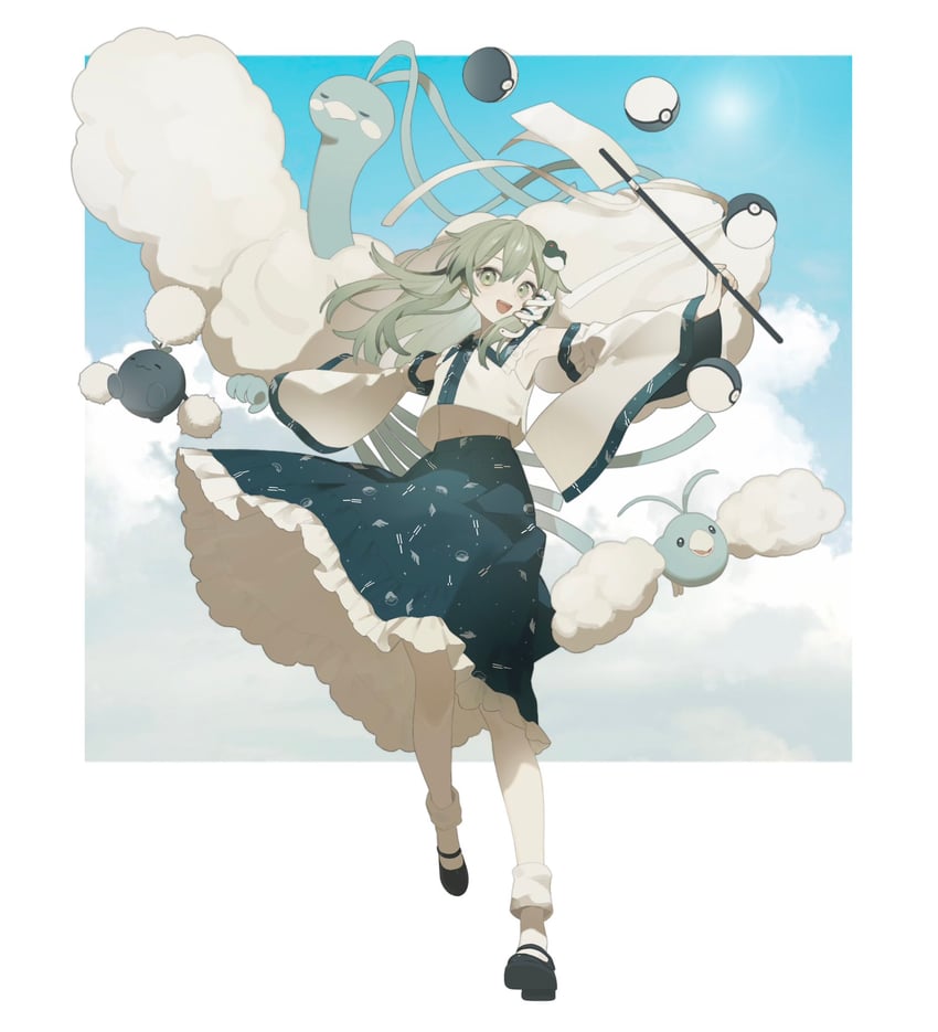 kochiya sanae, altaria, swablu, and jumpluff (touhou and 1 more) drawn by rcs_4