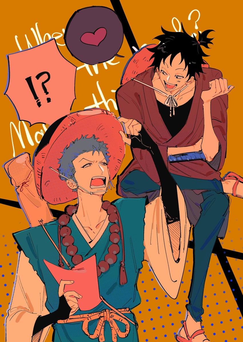 monkey d. luffy and roronoa zoro (one piece) drawn by sharktopus202