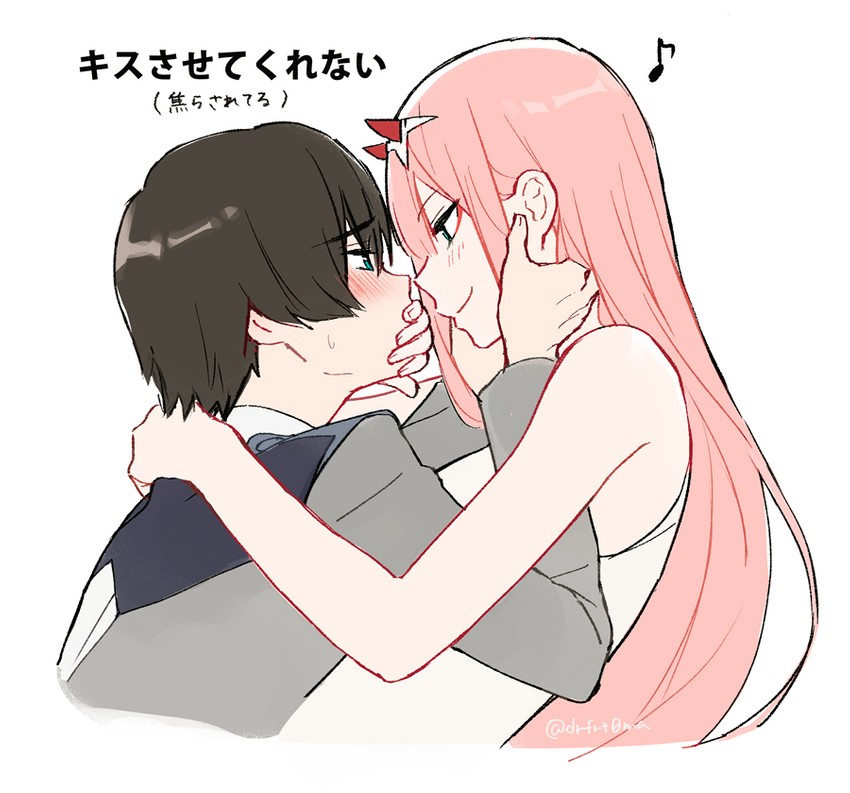 zero two and hiro (darling in the franxx) drawn by toma_(norishio)