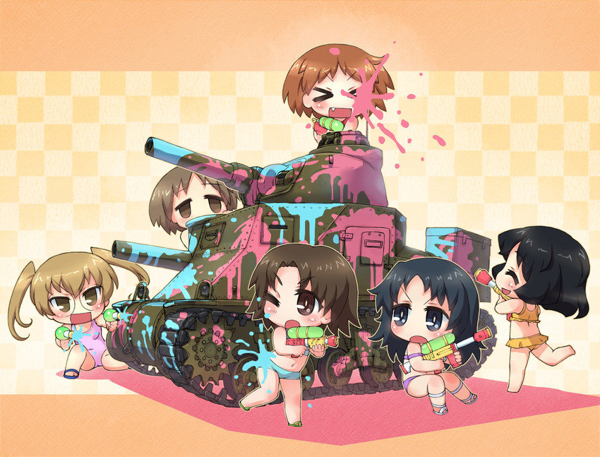 sawa azusa, utsugi yuuki, yamagou ayumi, sakaguchi karina, oono aya, and 1 more (girls und panzer) drawn by sankuma