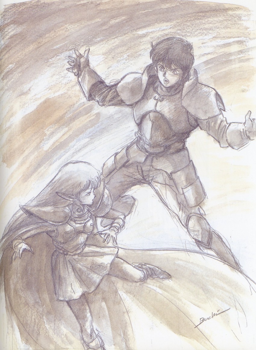 deedlit and parn (record of lodoss war) drawn by izubuchi_yutaka
