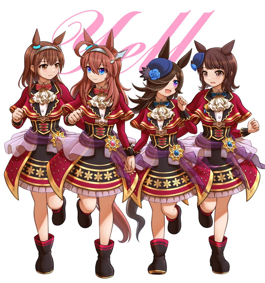 rice shower, mihono bourbon, hasegawa ikumi, and iwami manaka (umamusume) drawn by roppaku