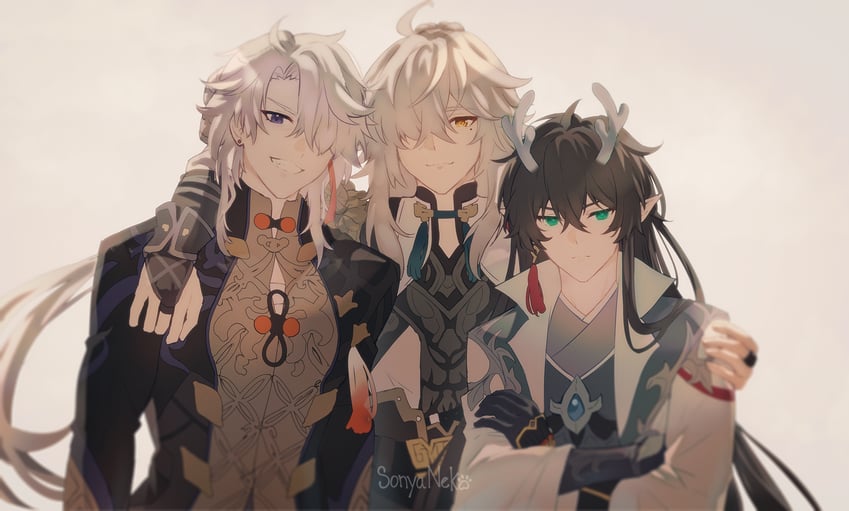 dan heng, blade, jing yuan, yingxing, and dan feng (honkai and 1 more) drawn by sonyaneko