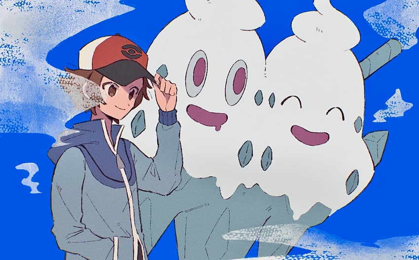 hilbert and vanilluxe (pokemon and 1 more) drawn by hime_(himetya105)