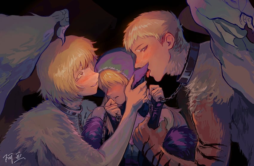 marcille donato, falin touden, and laios touden (dungeon meshi) drawn by y95438370