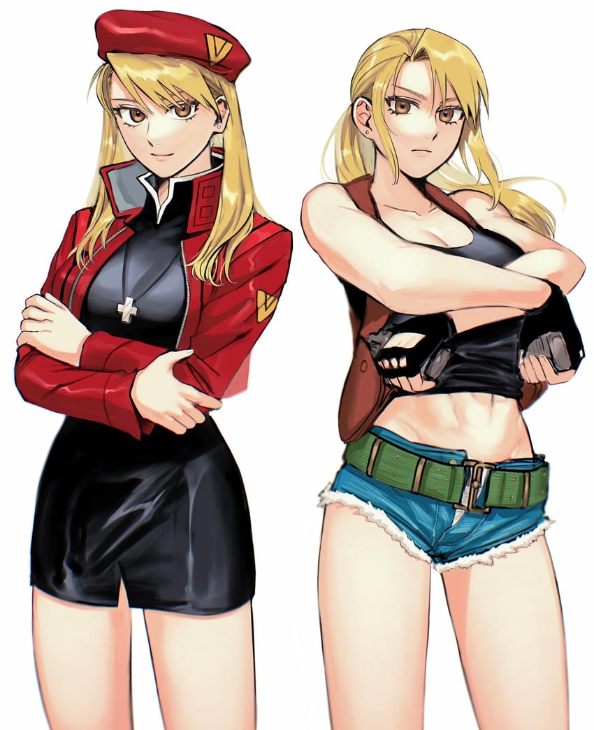 katsuragi misato, revy, and riza hawkeye (neon genesis evangelion and 2 more) drawn by ozaki_(tsukiko3)
