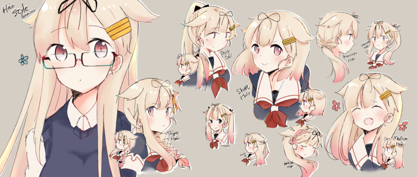 shigure, yuudachi, shigure kai ni, yuudachi kai ni, and harusame (kantai collection) drawn by ibuki_(ibukiro1003)