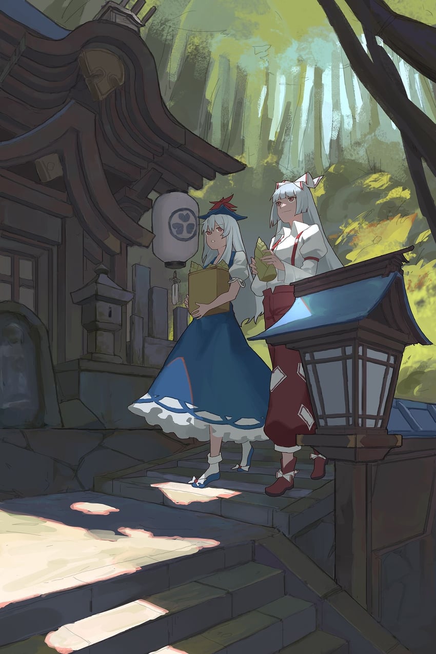 fujiwara no mokou and kamishirasawa keine (touhou) drawn by yuzhou_xingshi_bu_li_dong_ni