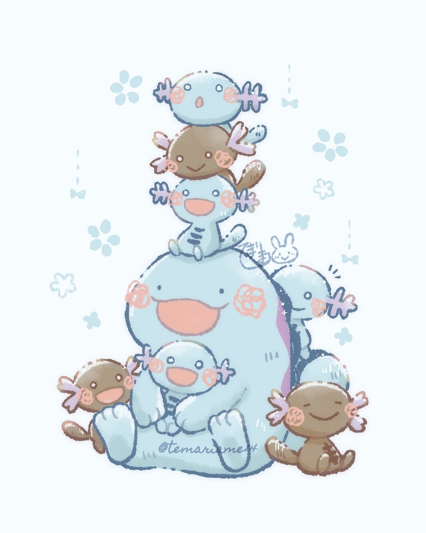 wooper, quagsire, and paldean wooper (pokemon and 1 more) drawn by temariame14