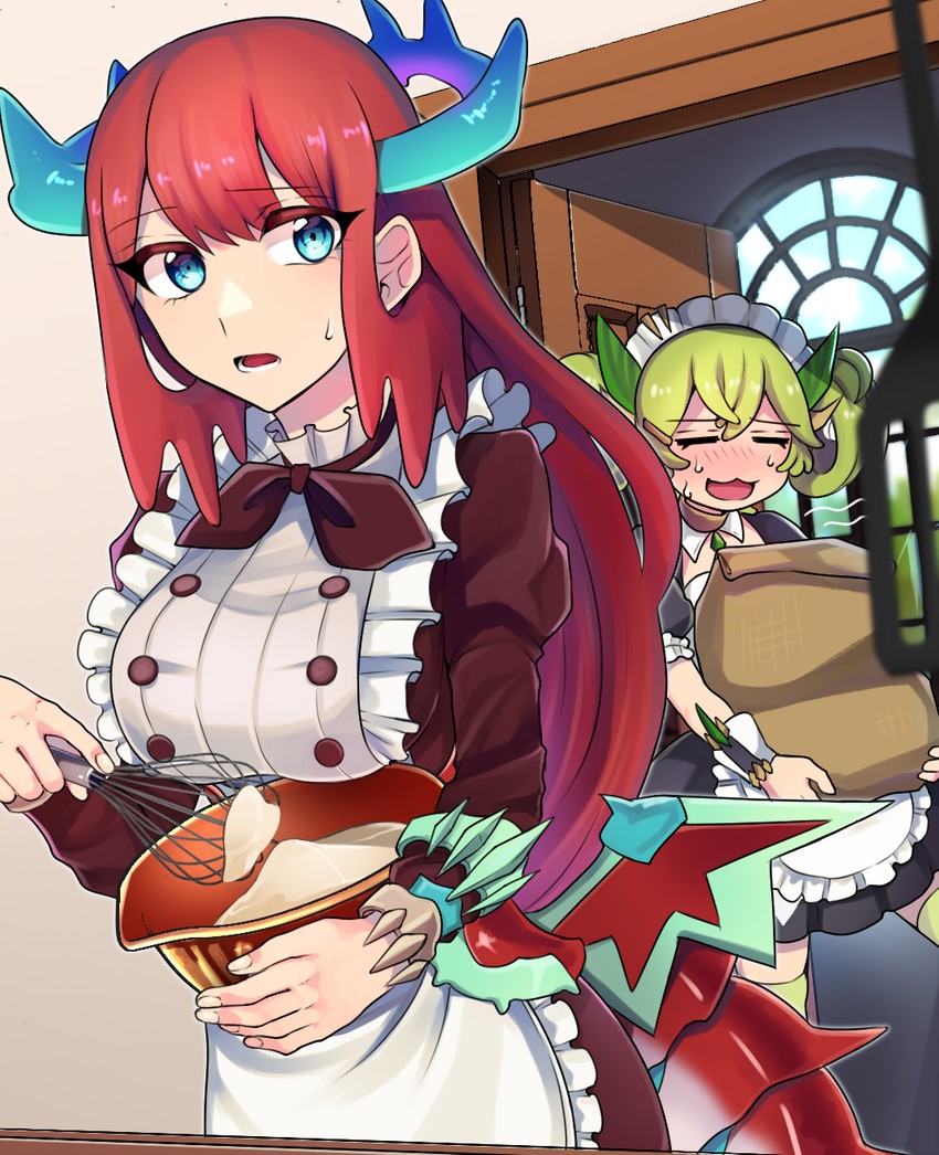 parlor dragonmaid and kitchen dragonmaid (yu-gi-oh!) drawn by pinyata_(pinyaland)