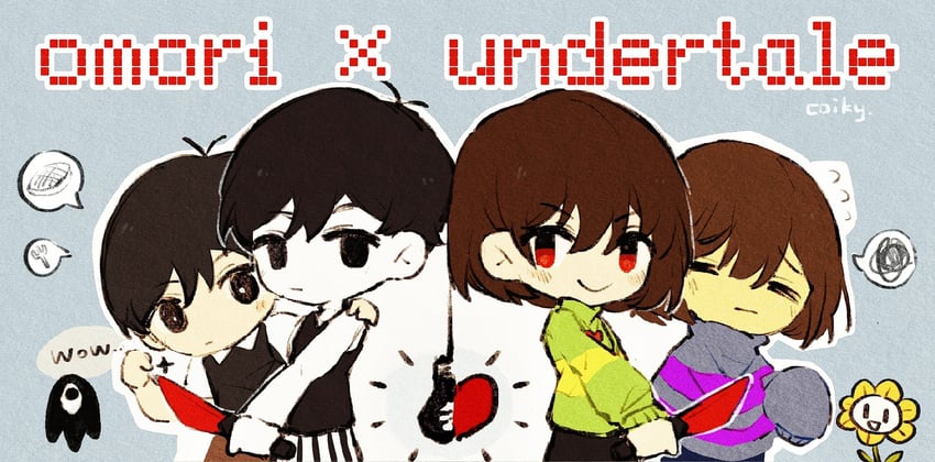 sunny, omori, frisk, chara, something, and 1 more (omori and 1 more) drawn by coiky0314