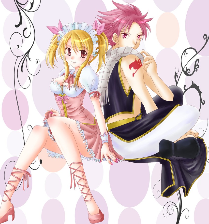 lucy heartfilia and natsu dragneel (fairy tail) drawn by kisaragi_mizuka
