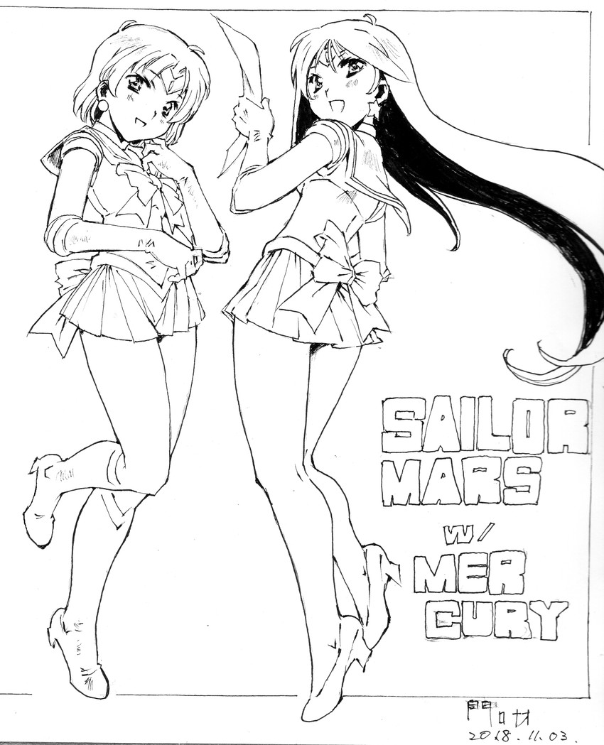 mizuno ami, hino rei, sailor mercury, and sailor mars (bishoujo senshi sailor moon) drawn by moriguchi_nao_(naonao)