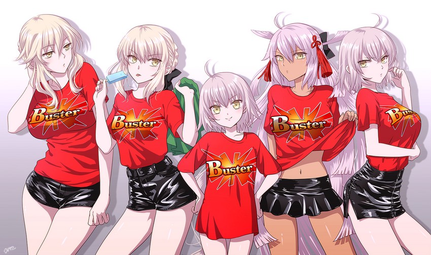artoria pendragon, jeanne d'arc alter, okita souji, saber alter, jeanne d'arc alter santa lily, and 1 more (fate and 1 more) drawn by omizu_(omz)
