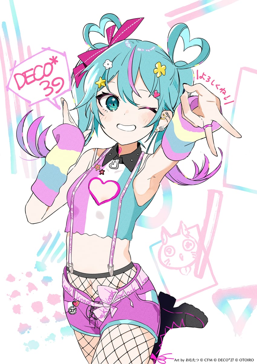 hatsune miku, deco miku, and neenya (vocaloid) drawn by omutatsu