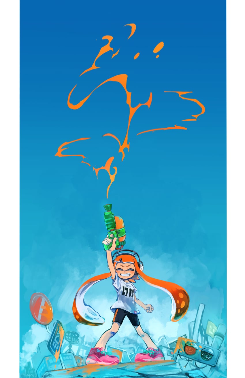 inkling player character, inkling girl, and kaori (splatoon and 1 more) drawn by tona_bnkz