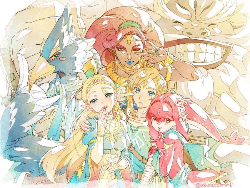 link, princess zelda, mipha, urbosa, revali, and 1 more (the legend of zelda and 1 more) drawn by shuri_(84k)