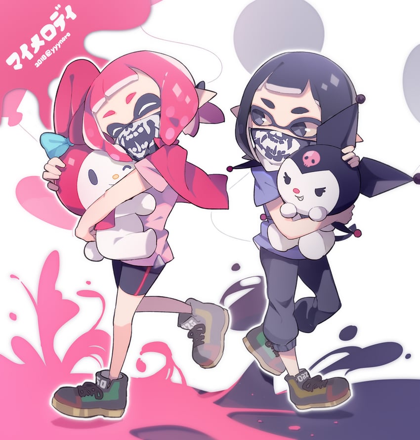 inkling player character, inkling girl, my melody, and kuromi (splatoon and 3 more) drawn by captain_yue