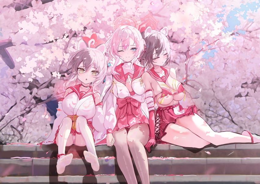 tsubaki, kaede, and mimori (blue archive) drawn by bunny_kitsune