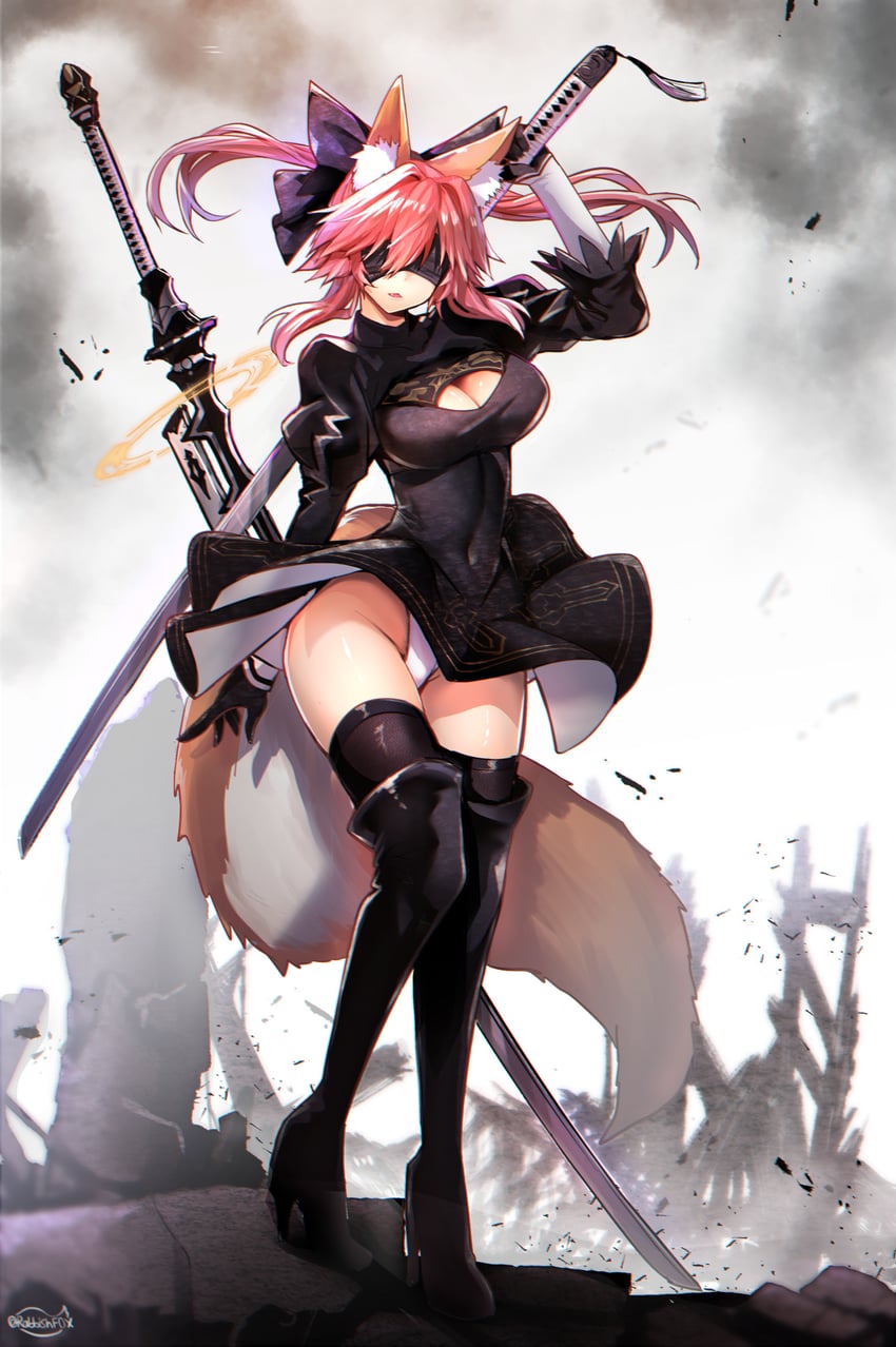 tamamo, 2b, and tamamo no mae (fate and 3 more) drawn by wisespeak