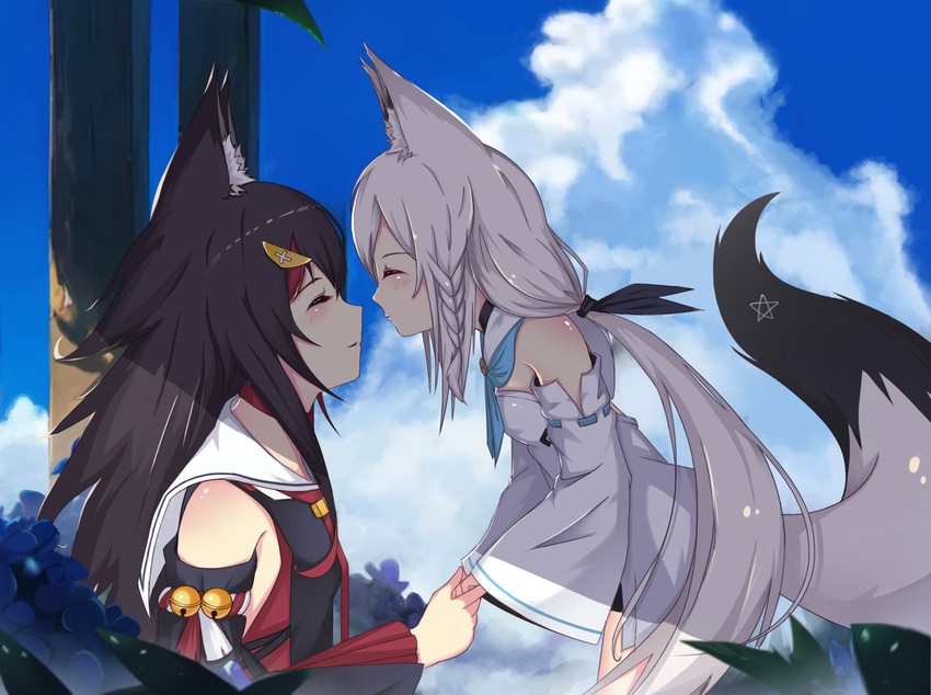 shirakami fubuki and ookami mio (hololive) drawn by aoman_de_cangshu