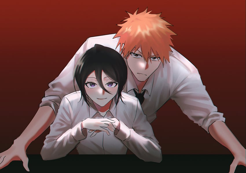 kuchiki rukia and kurosaki ichigo (bleach) drawn by gwao_(_ul_13)