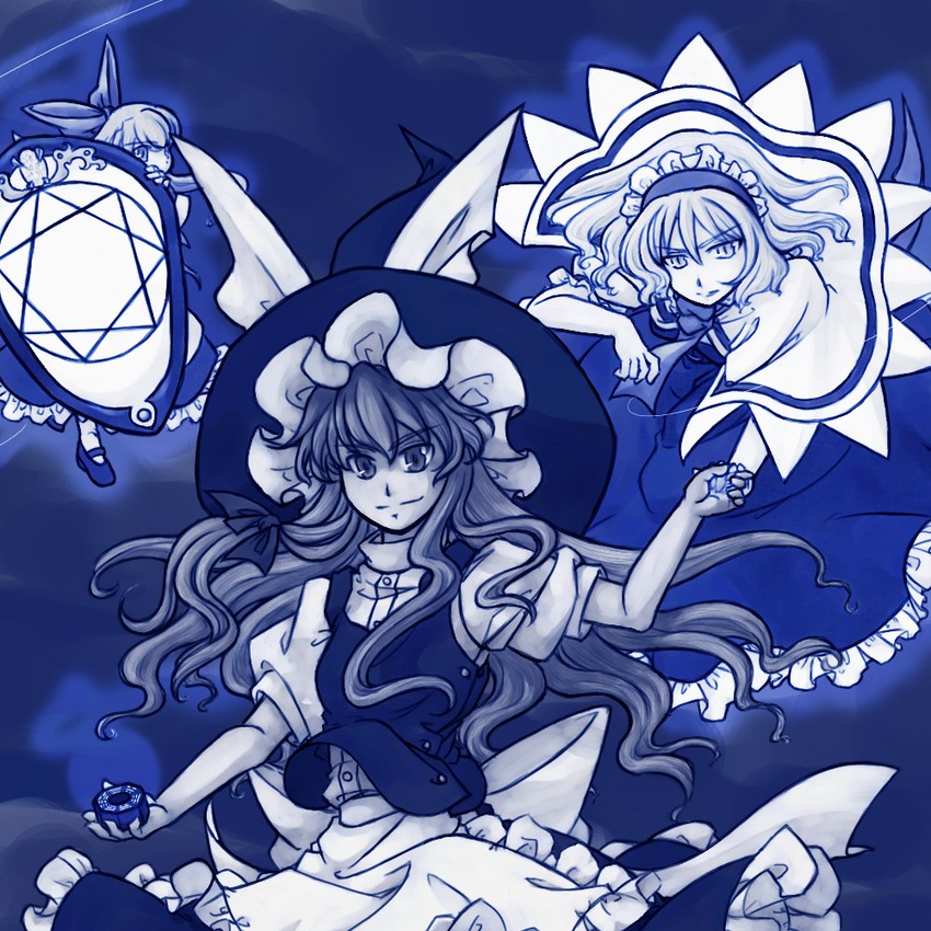kirisame marisa, alice margatroid, and shanghai doll (touhou) drawn by nayahund
