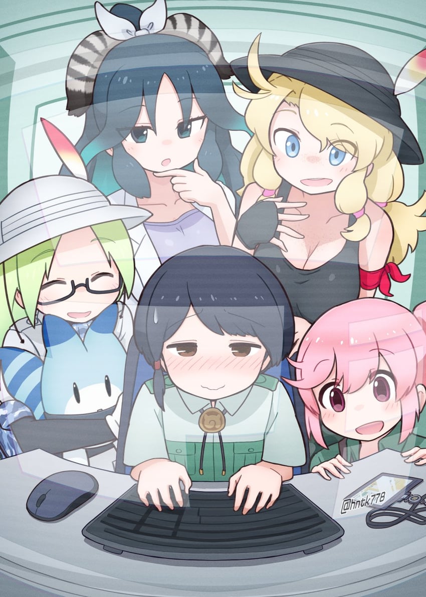 lucky beast, captain, mirai, nana, kako, and 1 more (kemono friends and 1 more) drawn by hntk778