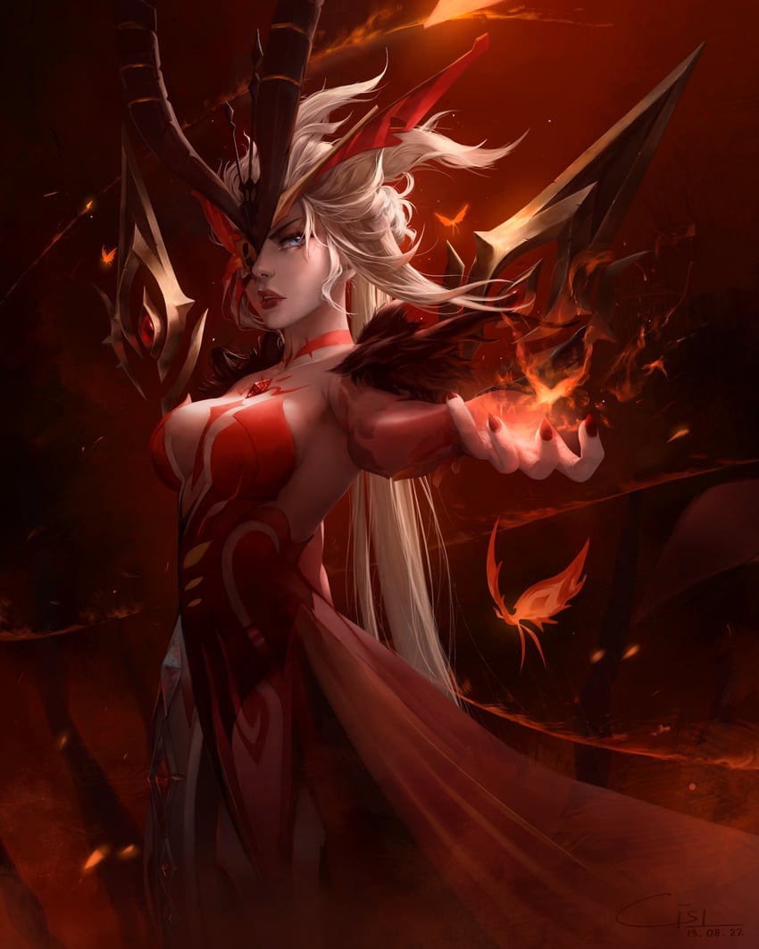 crimson lotus moth and signora (genshin impact) drawn by cisl