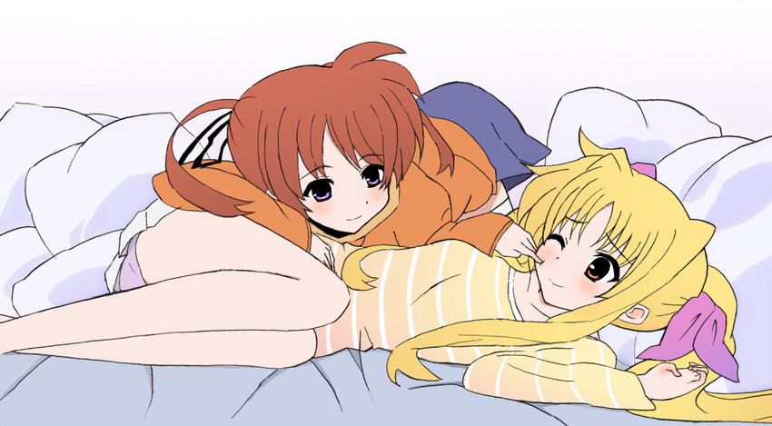 fate testarossa and takamachi nanoha (lyrical nanoha and 2 more) drawn by rantes