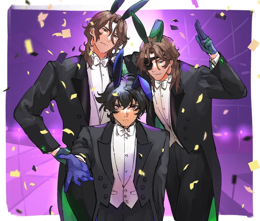 setsuna f. seiei, lockon stratos, lyle dylandy, and neil dylandy (gundam and 1 more) drawn by 67k