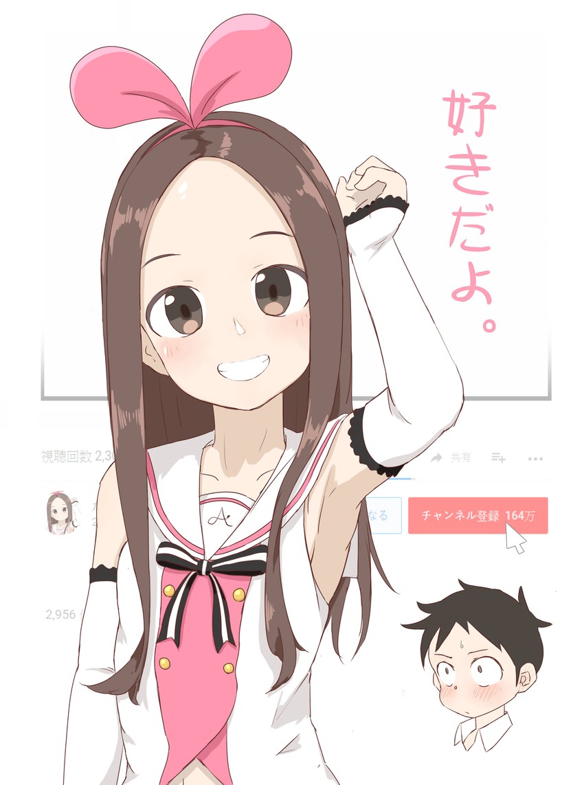 kizuna ai, takagi-san, and nishikata (karakai jouzu no takagi-san and 1 more) drawn by lukjeng_lukseui