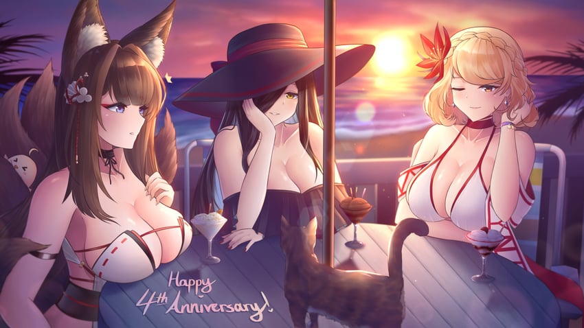manjuu, amagi, friedrich der grosse, prince of wales, and claire ross (azur lane) drawn by pumpkinpaii