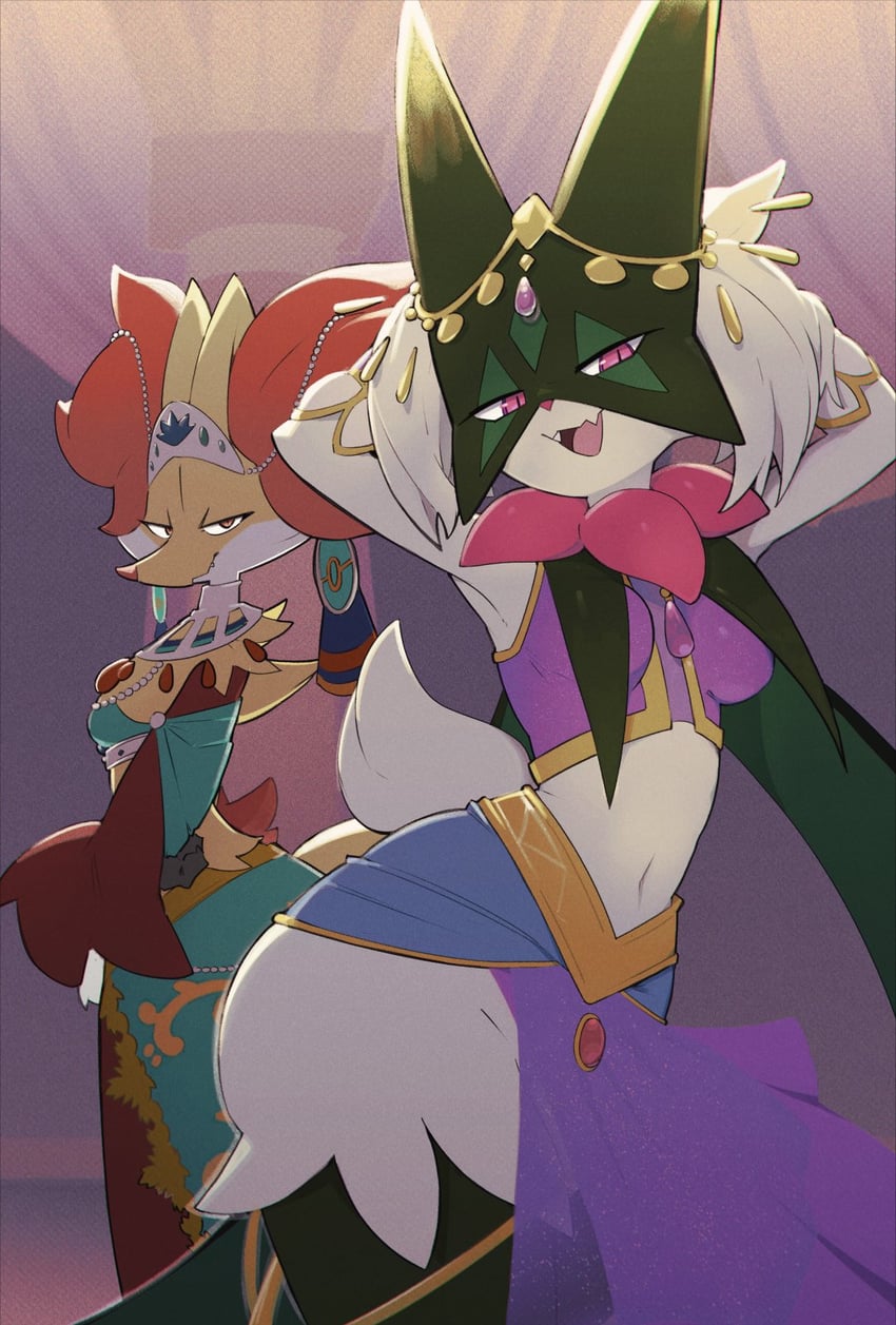 meowscarada and delphox (pokemon and 1 more) drawn by dodudoru