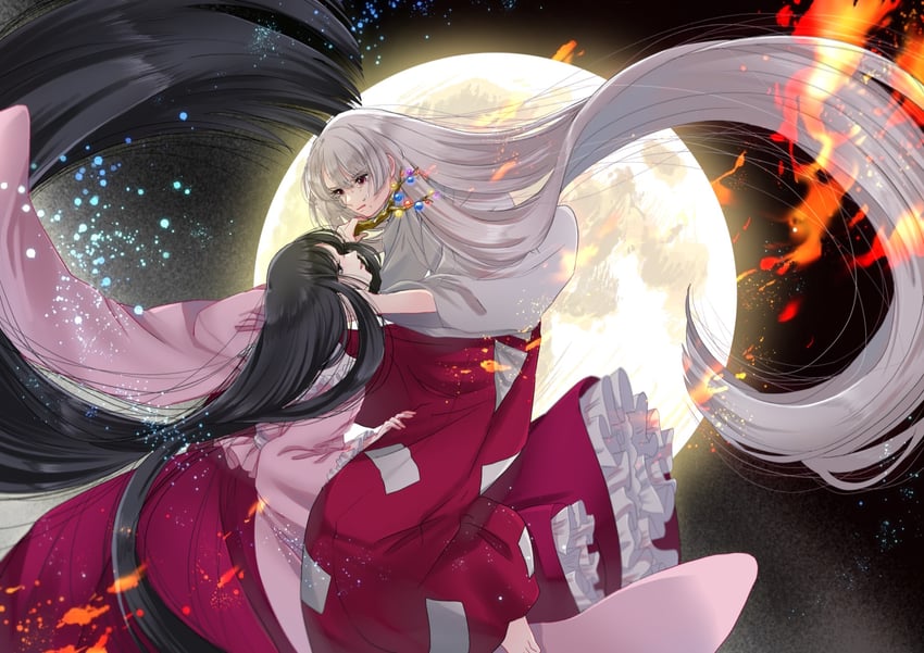 fujiwara no mokou and houraisan kaguya (touhou) drawn by mokoiscat