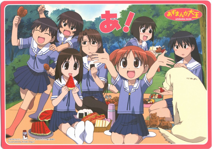 kasuga ayumu, sakaki, mihama chiyo, takino tomo, kagura, and 5 more (azumanga daioh) drawn by oguri_hiroko