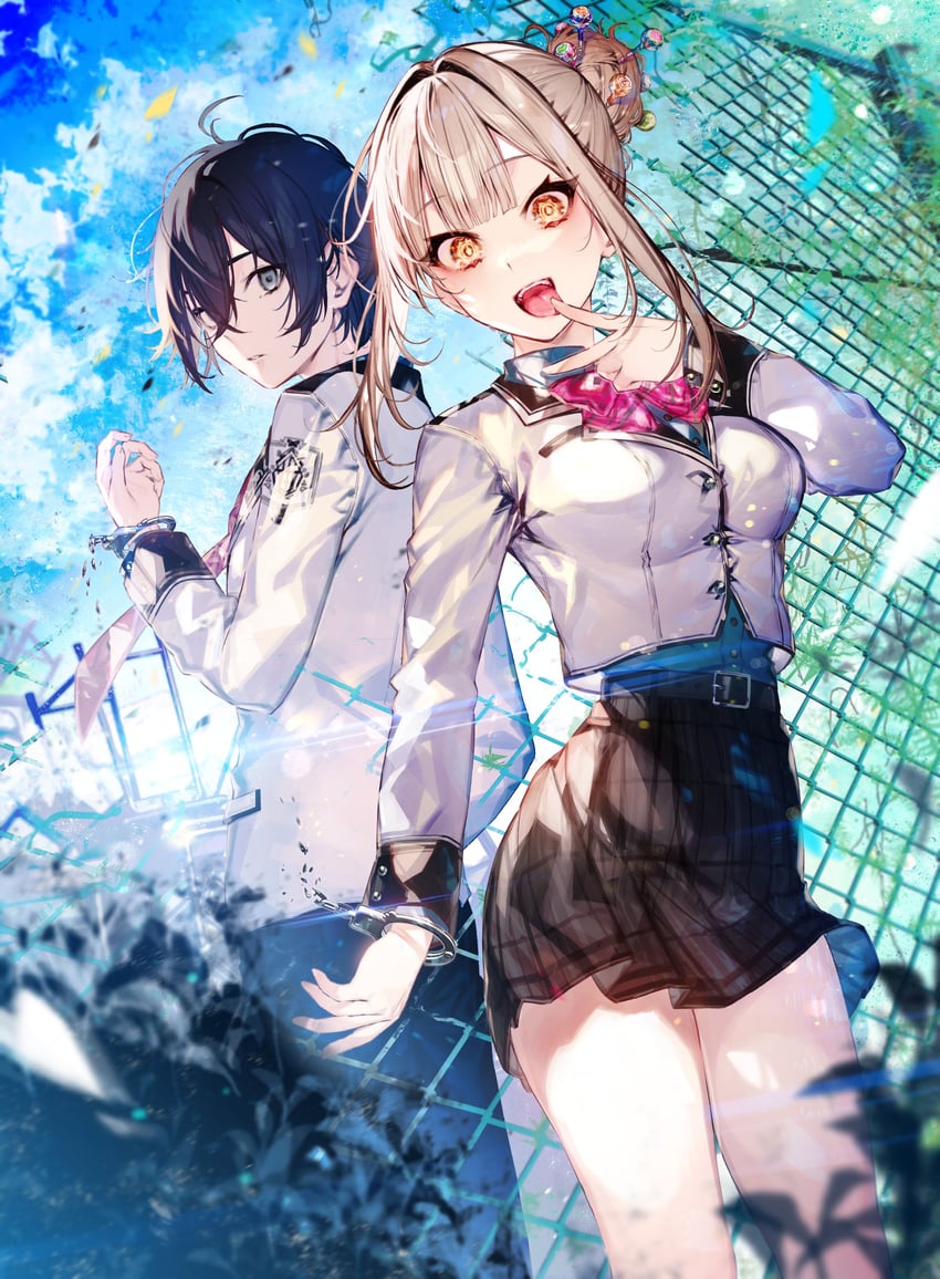 katariki kana and yuji yuuhi (ashita no tsumibito to mujintou no kyoushitsu) drawn by kayahara