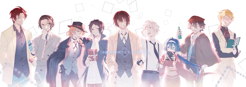 dazai osamu, nakahara chuuya, nakajima atsushi, akutagawa ryuunosuke, izumi kyouka, and 4 more (bungou stray dogs) drawn by orz1016