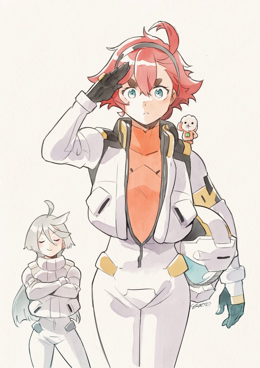suletta mercury, miorine rembran, and hots (gundam and 1 more) drawn by yaco_(085)