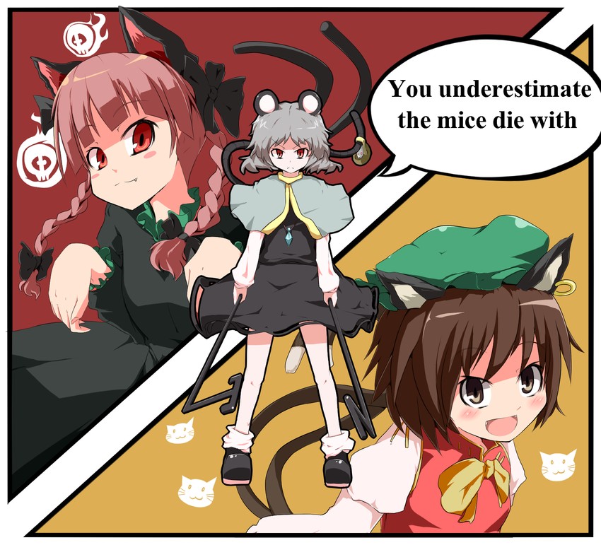 kaenbyou rin, chen, and nazrin (touhou) drawn by akagi_(sk0127aho)