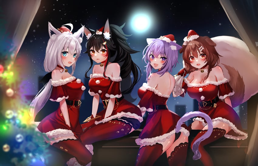 shirakami fubuki, nekomata okayu, ookami mio, and inugami korone (hololive) drawn by tako_8_yaki
