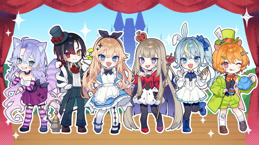 kaneko lumi, amanogawa shiina, kaminari clara, eimi isami, shisui michiru, and 1 more (phase connect) drawn by chiyomaru_(yumichiyo0606)