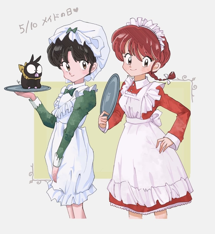 ranma-chan, tendou akane, and p-chan (ranma 1/2) drawn by 4ptxq