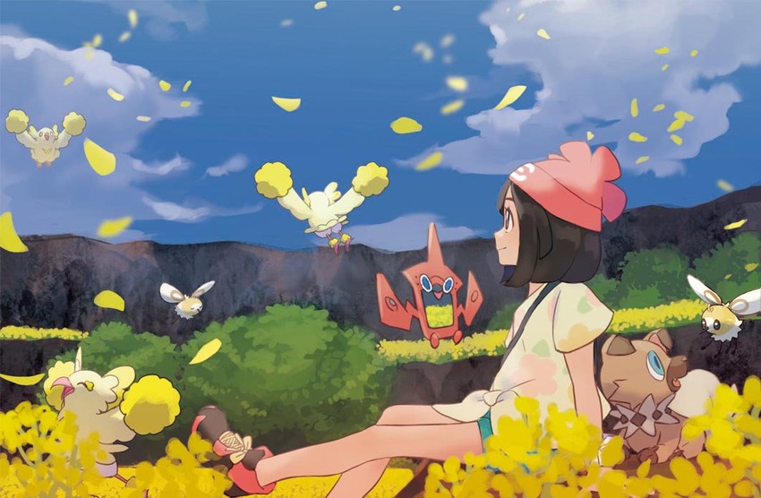 selene, rotom, cutiefly, rotom dex, rockruff, and 1 more (pokemon and 1 more) drawn by linaria_(ookinahitomi)
