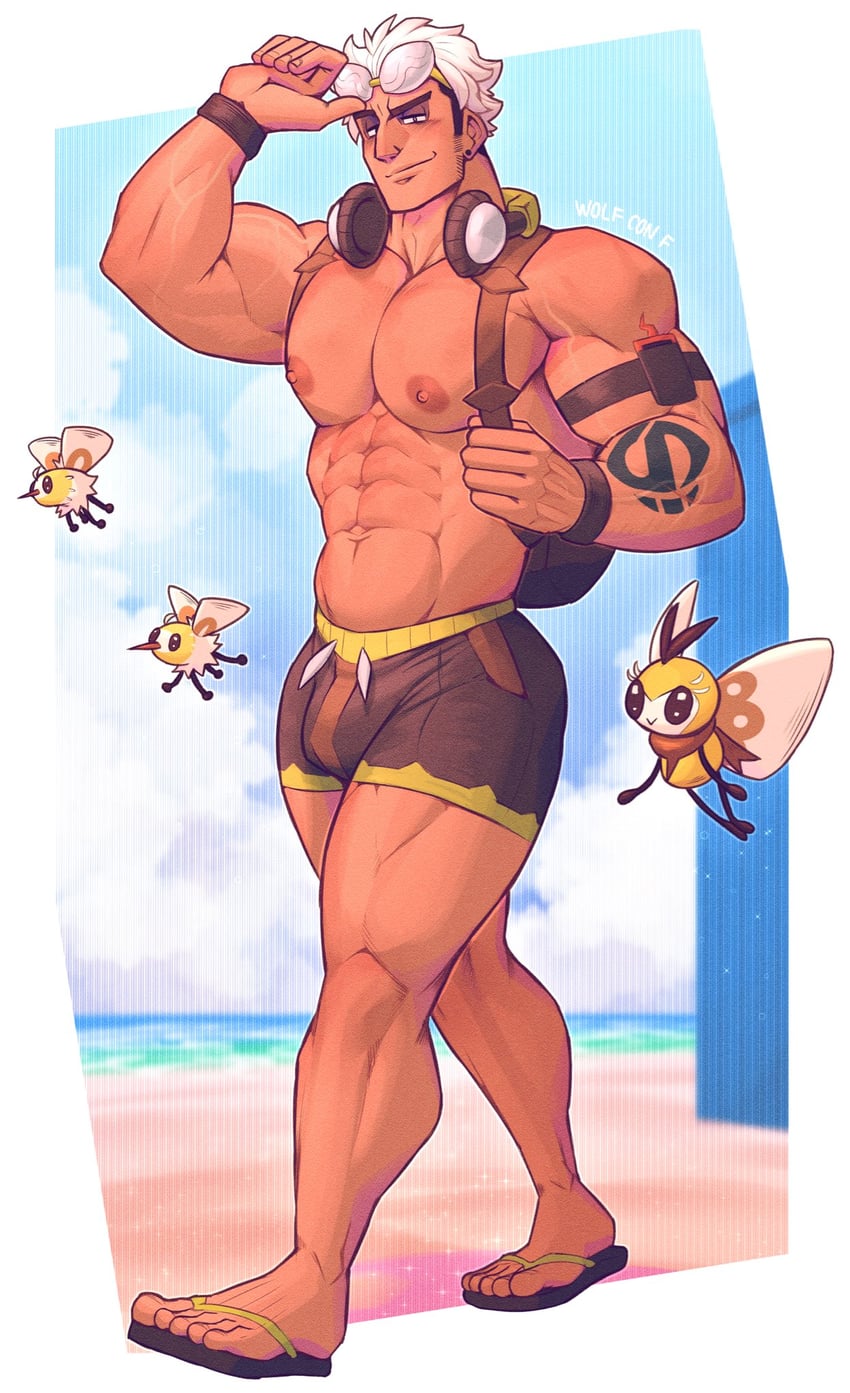 guzma, cutiefly, and ribombee (pokemon and 1 more) drawn by f_con